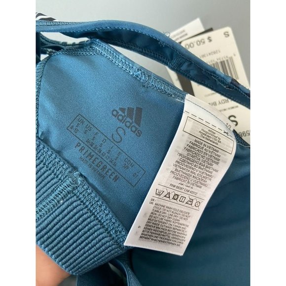 Peloton Adidas women's small NWT racer back teal blue sports bra medium support - Picture 5 of 5